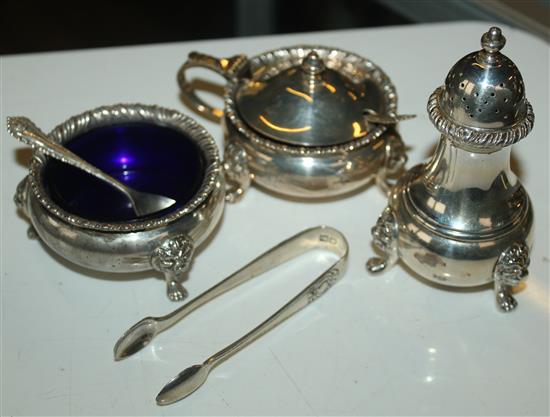 3 piece silver condiment set